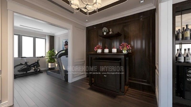 Tủ thờ đẹp với lối thiết kế hiện đại trang nhã mang đến cảm giác thanh thoát cho phòng thờ gia chủ