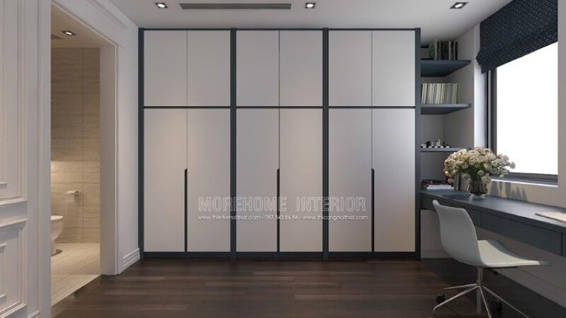 Thiết kế tủ quần áo gỗ Acrylic hiện đại với tone màu trắng ấn tượng được gia chủ vô cùng yêu thích