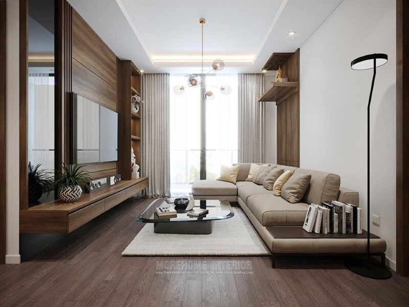 Trang trí nội thất phòng khách gỗ công nghiệp An Cường đẹp, sang trọng, độc đáo
