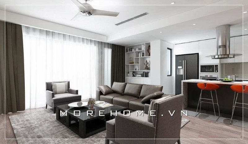 Bộ ghế sofa bọc da bóng đóng vai trò là điểm nhấn chính giúp không gian trở nên ấn tượng và đẳng cấp.