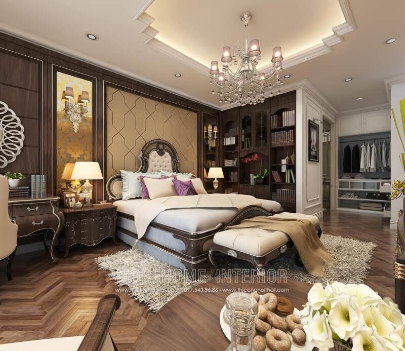 Gợi ý mẫu giường ngủ gỗ óc chó phong cách tân cổ điển sang trọng